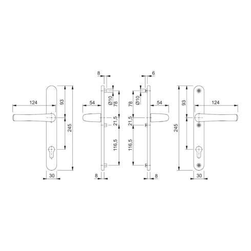HOPPE Garniture de poignée PT Plaque étroite, ovale, Tôkyô 1710RH/3346, PZ, 8/92 F9016, TS 67-72