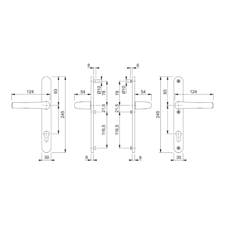 HOPPE Garniture de poignée PT Plaque étroite, ovale, Tôkyô 1710RH/3346, PZ, 8/92 F9016, TS 67-72