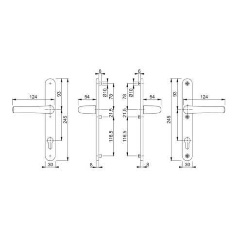 HOPPE Garniture de poignée PT Plaque étroite, ovale, Tôkyô 1710RH/3346, PZ, 8/92 F9016, TS 67-72