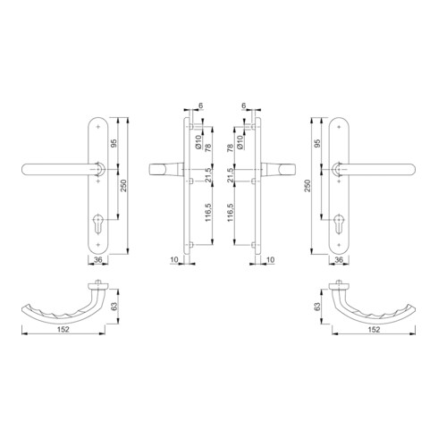 HOPPE Garniture de poignée PT RR, ov., Luxembourg 1500/3357N, PZ, 8/92 F1-2, TS 67-72