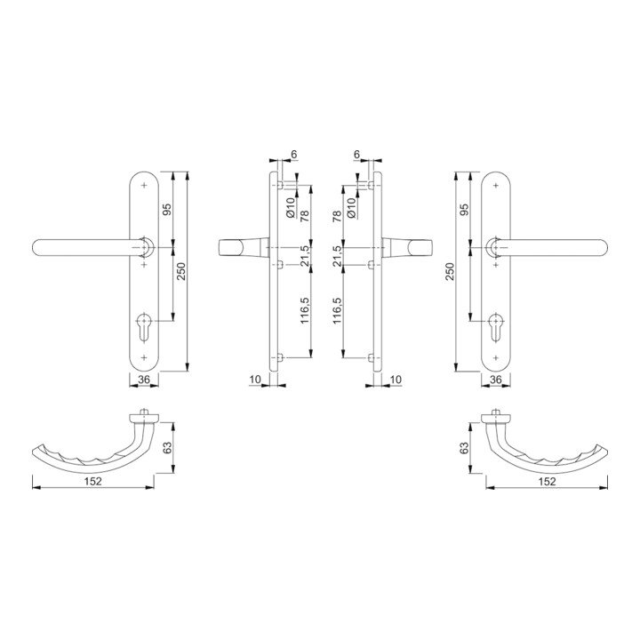 HOPPE Garniture de poignée PT RR, ov., Luxembourg 1500/3357N, PZ, 8/92 F1-2, TS 67-72