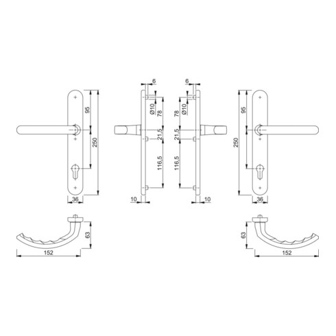 HOPPE Garniture de poignée PT RR, ov., Luxembourg 1500/3357N, PZ, 8/92 F1-2, TS 67-72