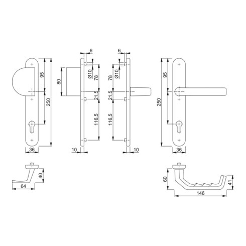 HOPPE Garniture de poignée PT RR, ov.PZ, VK8, E92, Liverp. 554/3357N/1313G, F1-2 TS 67-72