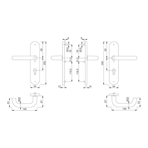 HOPPE Garniture de porte à plaque longue HT-Schutz Paris 138/3331/3310,PZ,E92 bronze