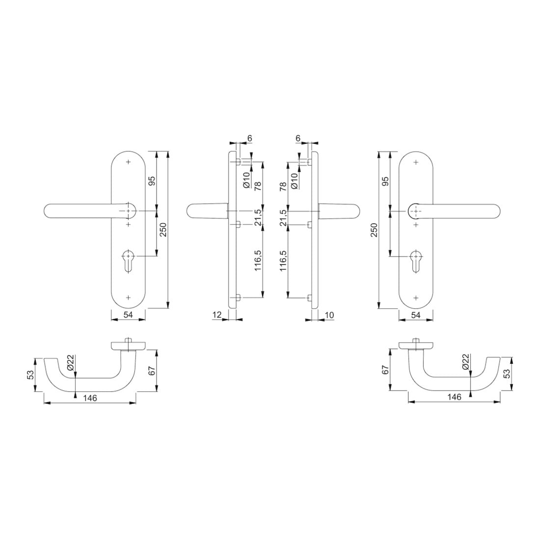 HOPPE Garniture de porte à plaque longue HT-Schutz Paris 138/3331/3310,PZ,E92 bronze