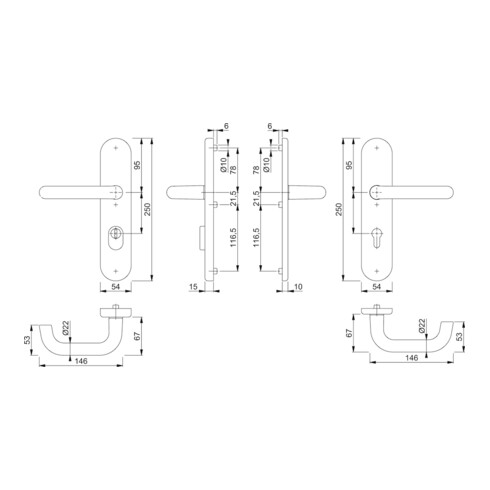 HOPPE Garniture de porte à plaque longue HT-Schutz Paris 138/3332ZA/3310,PZ,E92 couleur naturelle