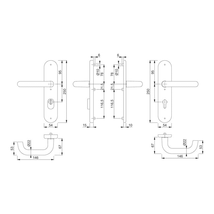 HOPPE Garniture de porte à plaque longue HT-Schutz Paris 138/3332ZA/3310,PZ,E92 couleur naturelle