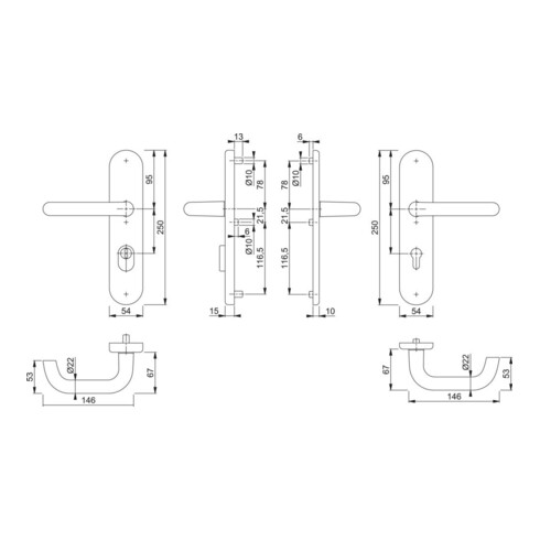 HOPPE Garniture de porte à plaque longue HT-Schutz Paris 138/3332ZA/3310,PZ,E92 couleur naturelle