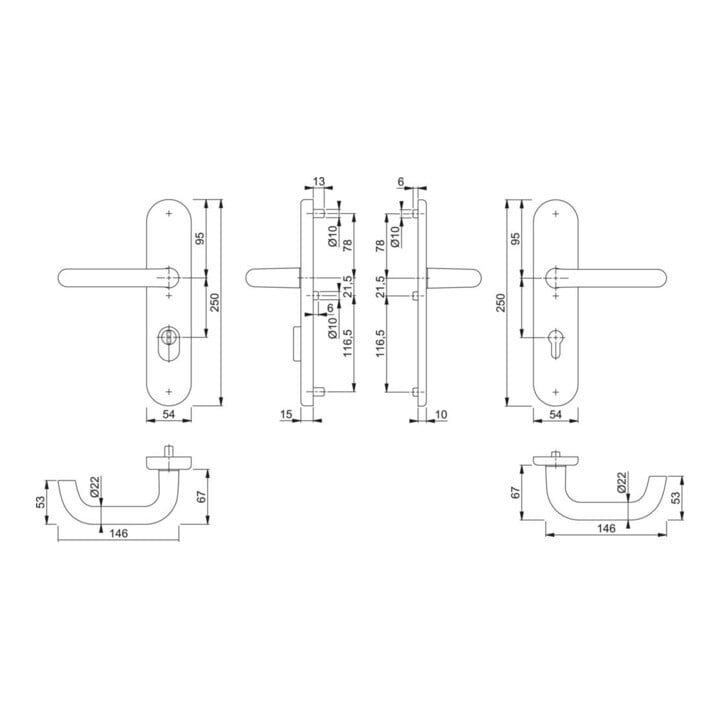 HOPPE Garniture de porte à plaque longue HT-Schutz Paris 138/3332ZA/3310,PZ,E92 couleur naturelle