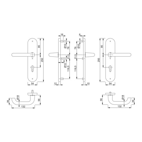 HOPPE Garniture de porte à plaque longue ZT-protection, Paris 138L/3331/3310, PZ, argenté nickelé E72