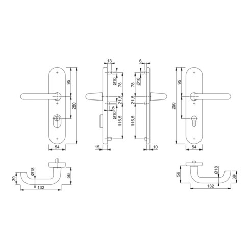 HOPPE Garniture de porte à plaque longue ZT-Schutz Paris 138L/3332ZA/3310,PZ,E72 couleur naturelle