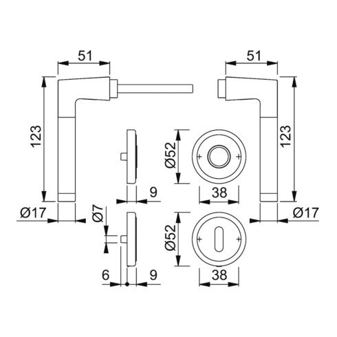HOPPE Garniture de porte OT avec rosaces, ronde, Capri M1950/15KV/15KVS, VK8, BB