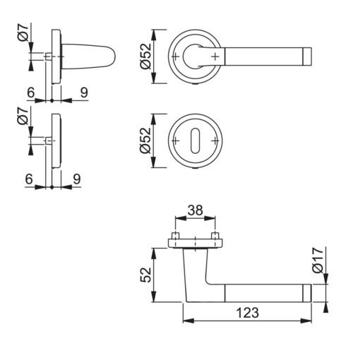 HOPPE Garniture de porte OT avec rosaces, ronde, Capri M1950/15KV/15KVS, VK8, BB