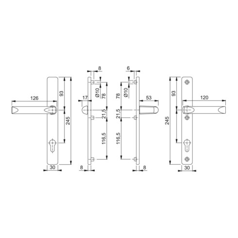 HOPPE Garniture de porte PT, carré, London 113KH/2246/113, PZ, 8/92 F1, TS 67-72