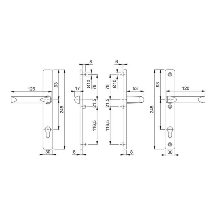 HOPPE Garniture de porte PT, carré, London 113KH/2246/113, PZ, 8/92 F1, TS 67-72
