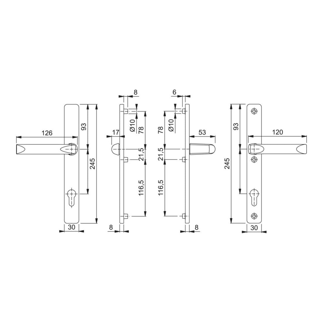 HOPPE Garniture de porte PT, carré, London 113KH/2246/113, PZ, 8/92 F1, TS 67-72