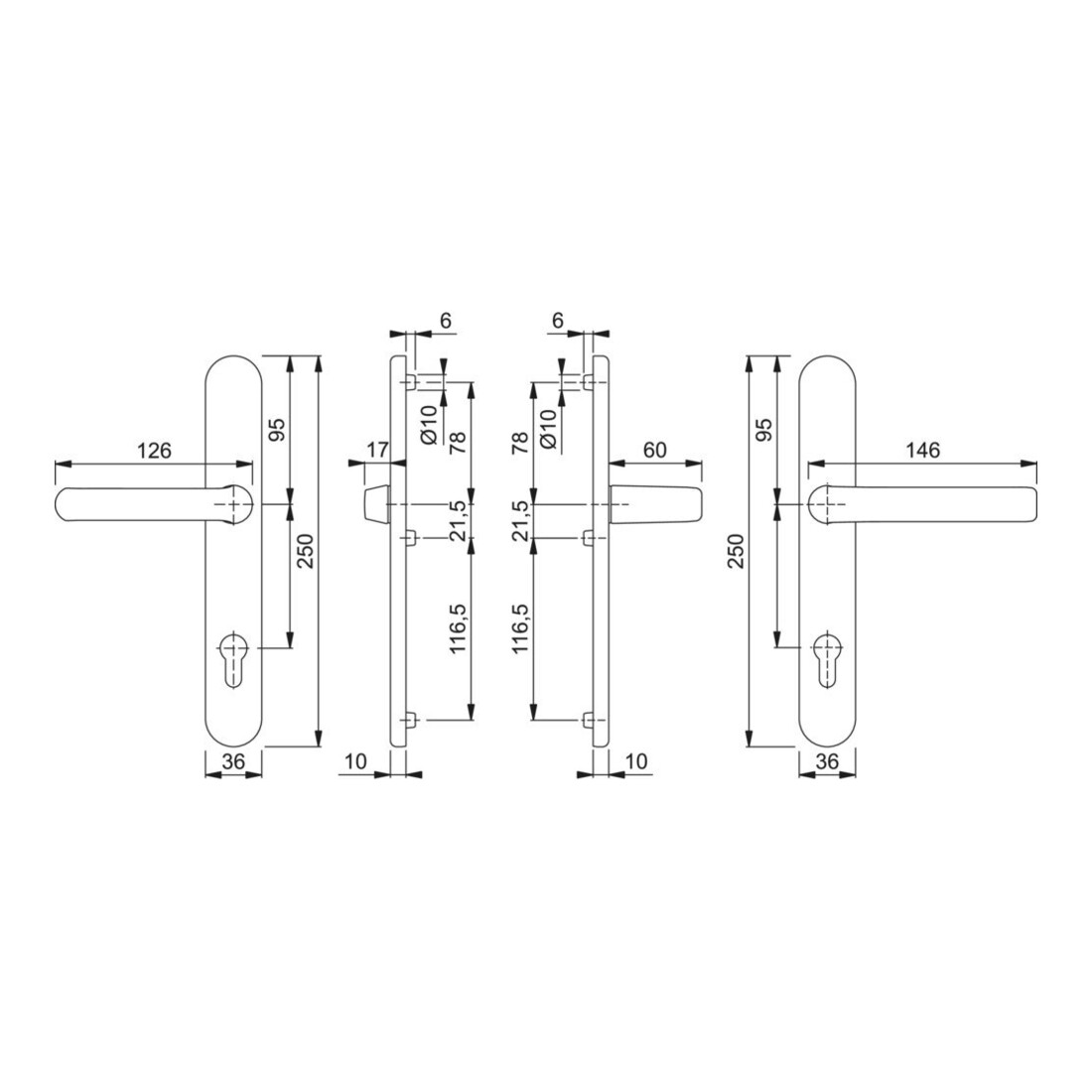HOPPE Garniture de porte PT, ovale Liverpool 099KH/3357N/1313G, PZ, 8/92 F9016, TS 67-72