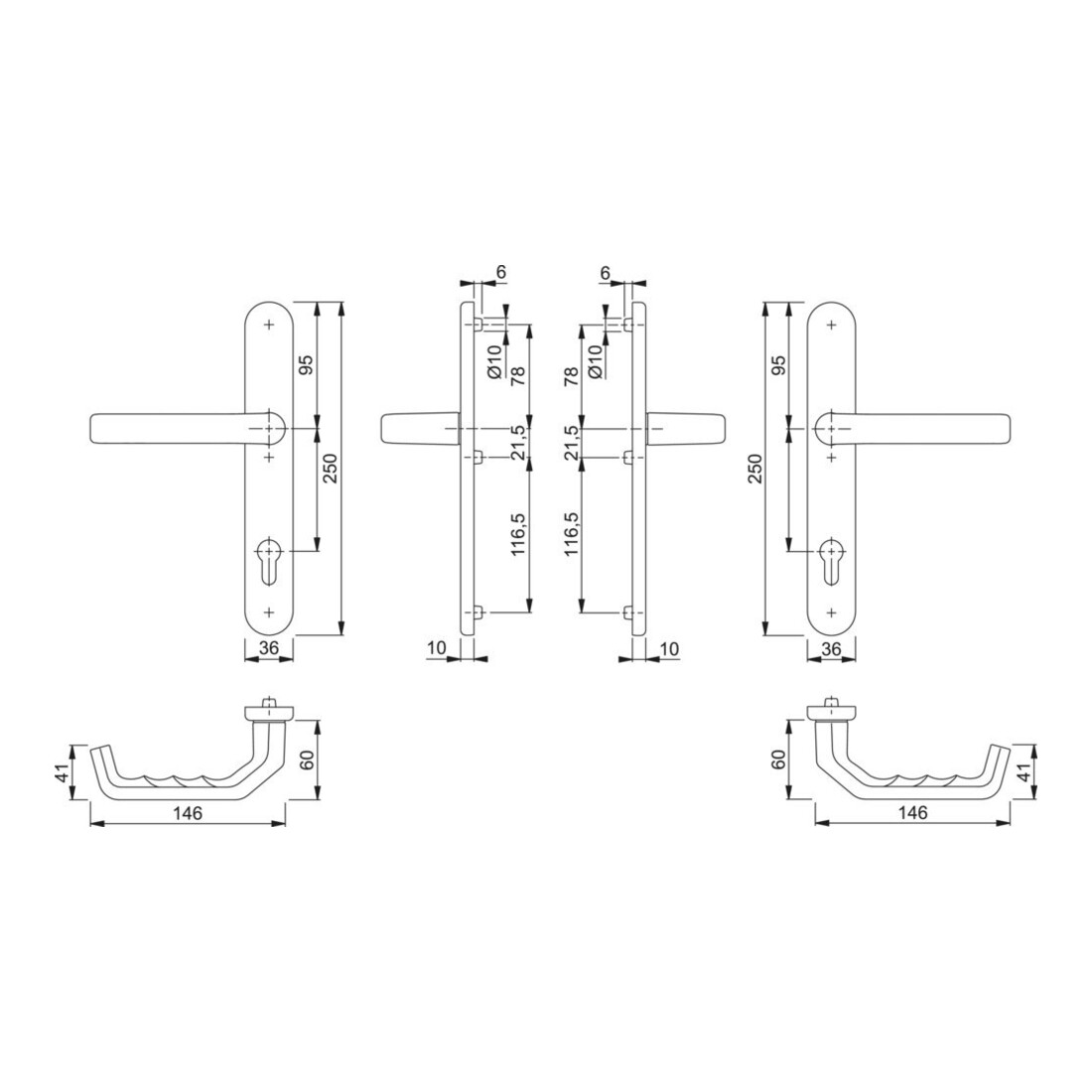HOPPE Garniture de porte PT, ovale, Liverpool 1313G/3357N, PZ, 8/92 F1-2, TS 67-72