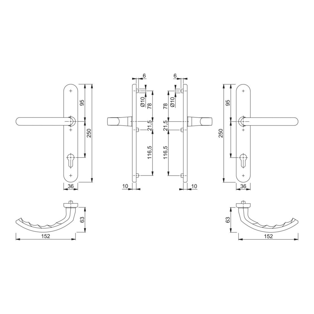 HOPPE Garniture de porte PT, RR, ov., Luxembourg 1500/3357N, PZ, 8/92 F1-2, TS 57-62