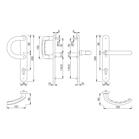HOPPE Garniture de porte PT, RR, ov.PZ, VK8, E92, Luxemb. 513G/3357N/1500 F1-2, TS 72-77