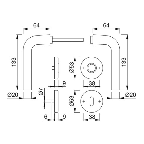 HOPPE Garniture de porte ZT avec rosaces, rond, Bonn 150/42KV/42KVS, VK8, BB couleur naturelle