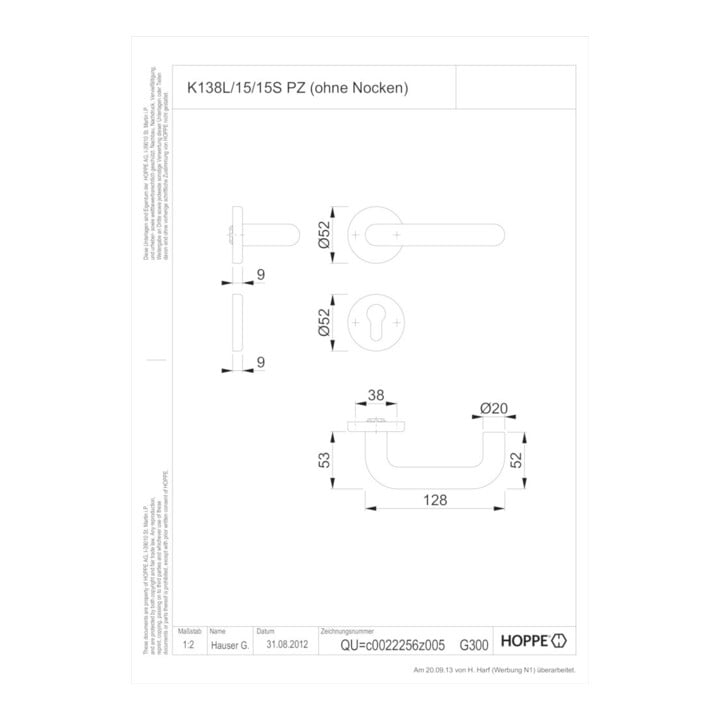 HOPPE Garniture de porte ZT avec rosaces rondes, Paris K138/15/15S VK8, PZ, blanc trafic