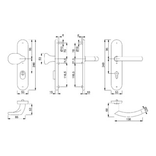 HOPPE Garniture de protection contre l'humidité Plaque longue, PZ, 8/72 Trondh. E86G/3331/3310 F69,TS 37-42