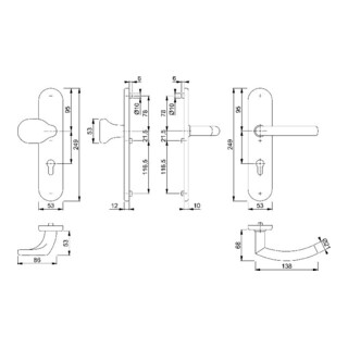 HOPPE Garniture de protection WET plaque longue, PZ, 8/72 Trondh. E86G/3332ZA/3310 F69,TS