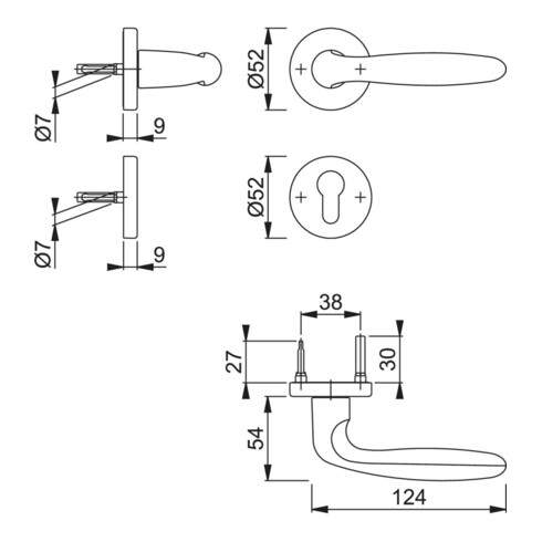 HOPPE Garniture de rosaces 1510/42KB/42KBS, F9714M, PZ, 37-47