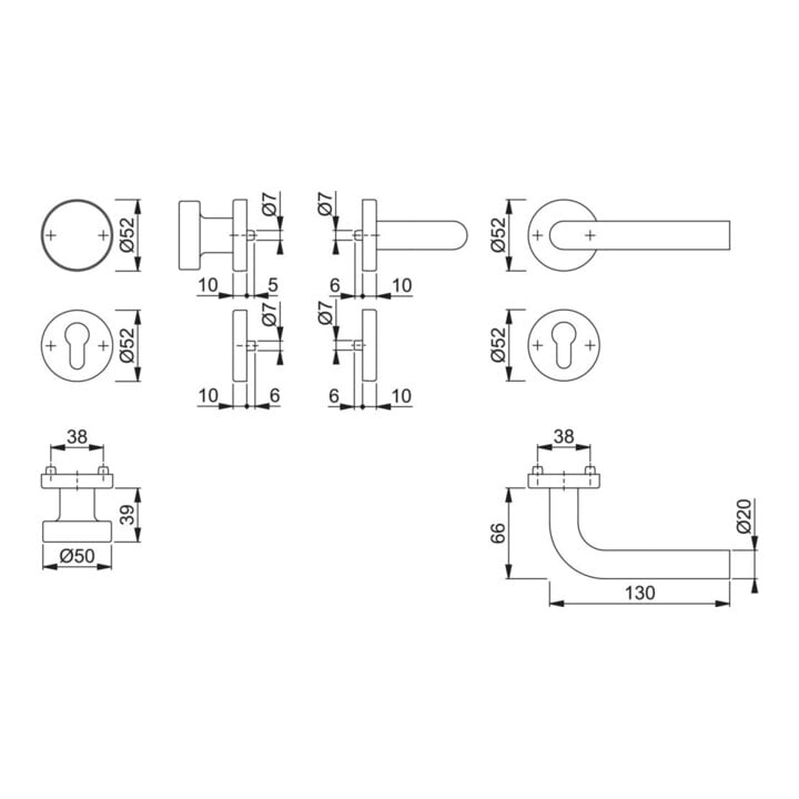 HOPPE Garniture interchangeable avec rosaces, rd, Bonn E58/42H/42HKVS/150 PZ, VK8, acier inox mat