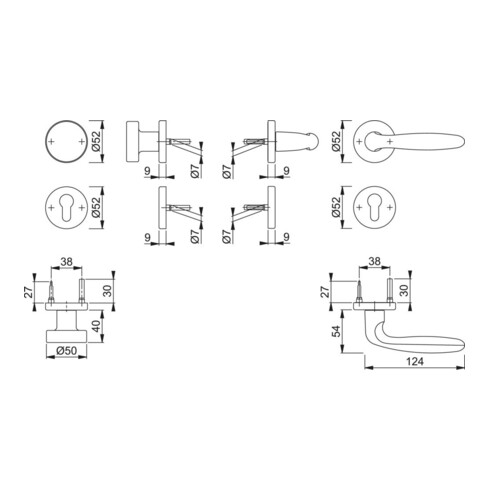 HOPPE Garniture rosace 58/42KB/42KBS/1510,F1,PZ,37-47