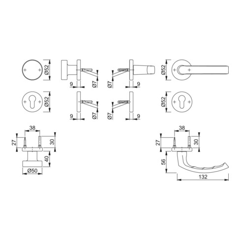 HOPPE Garniture rosace 58/42KB/42KBS/199, F9714M, PZ, 37-47