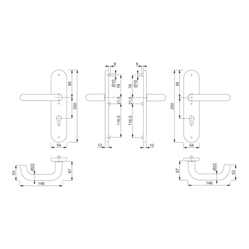 HOPPE HT Garniture de porte à plaque longue Paris 138/3331/3310,PZ,E92 couleur naturelle