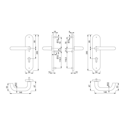 HOPPE HT Garniture de porte à plaque longue Paris 138/3331/3310,PZ,E92 couleur naturelle