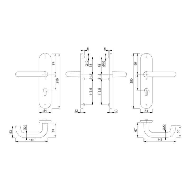 HOPPE HT Garniture de porte à plaque longue Paris 138/3331/3310,PZ,E92 couleur naturelle