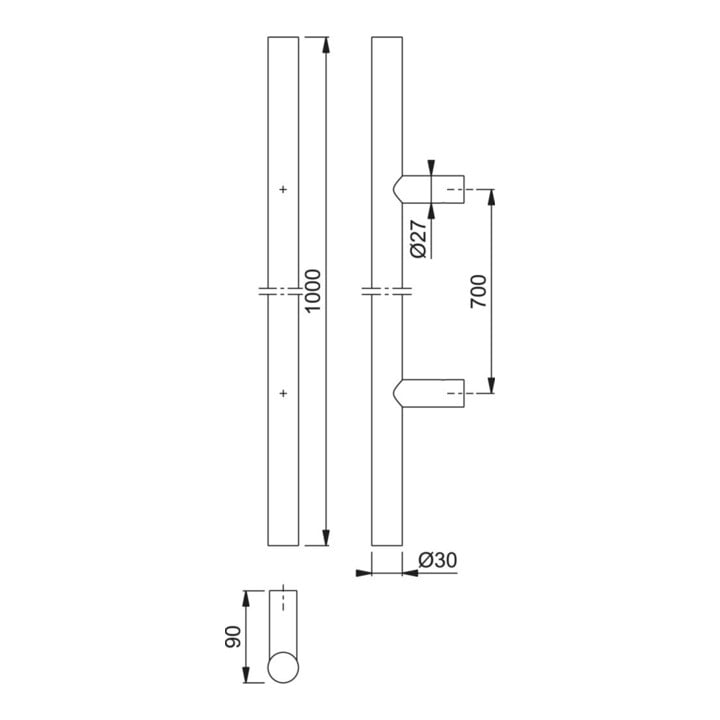 HOPPE HT-Stoßgriff E5011,gerade L1000, Durchmesser 30 Edelstahl matt