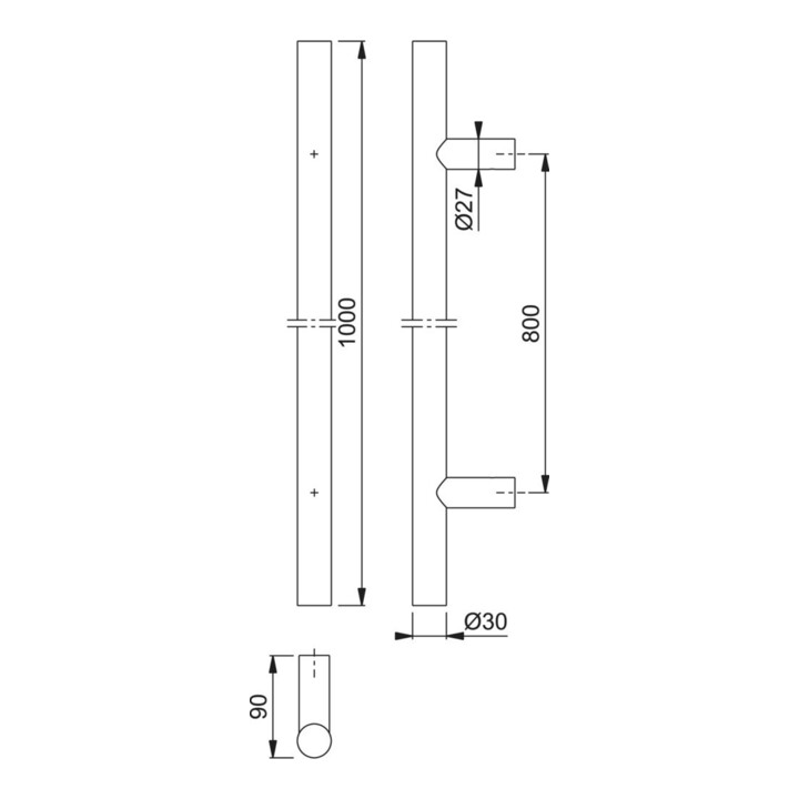HOPPE HT-Stoßgriff E5011,gerade L1000, Durchmesser 30 Edelstahl matt