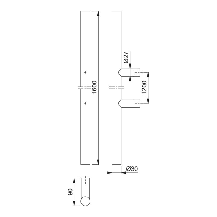 HOPPE HT-Stoßgriff E5011,gerade L1600, Durchmesser 30 Edelstahl matt