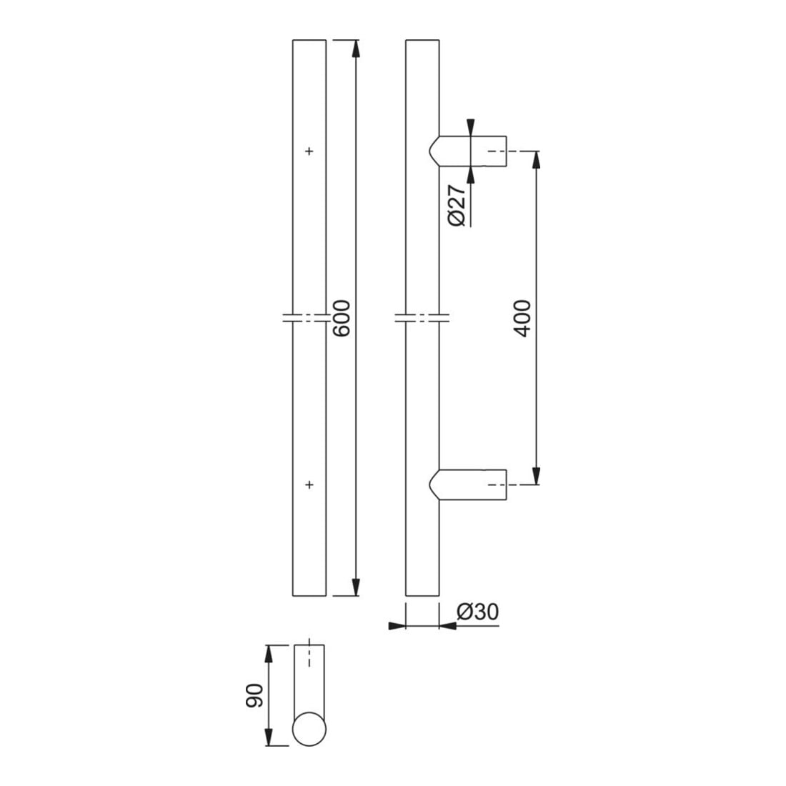 HOPPE HT-Stoßgriff E5011,gerade L600, Durchmesser 30 Edelstahl matt