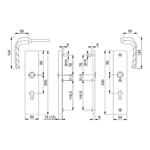 Ensemble de béquilles de protection Hoppe Birmingham Aluminium