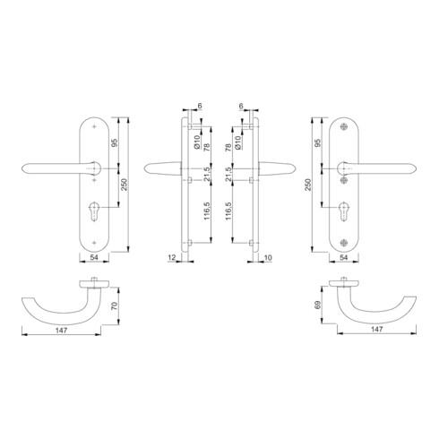 Hoppe Kit de protection Mar.1138/3331/3410 Alu.F1 92mm 66-71mm