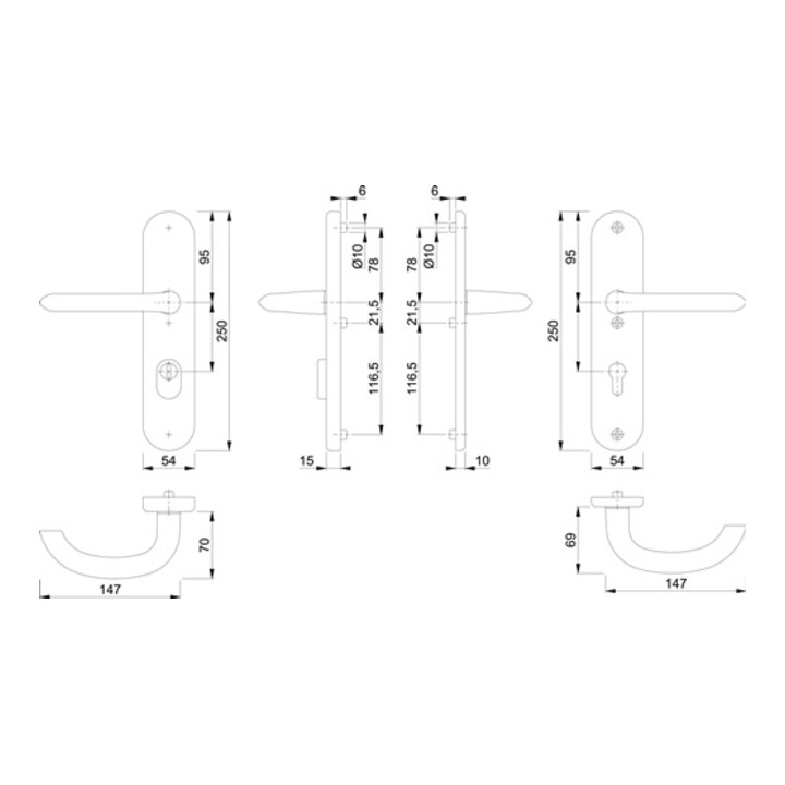 Hoppe Kit de protection Mar.1138/3332ZA/3410 Alu.F1 72mm 42-47mm