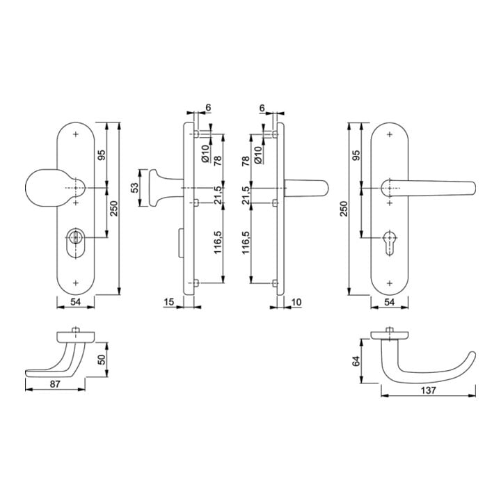 Hoppe Kit de protection San Fran.86G/3332ZA/3310/1301 Alu.F1 72mm 42-47mm