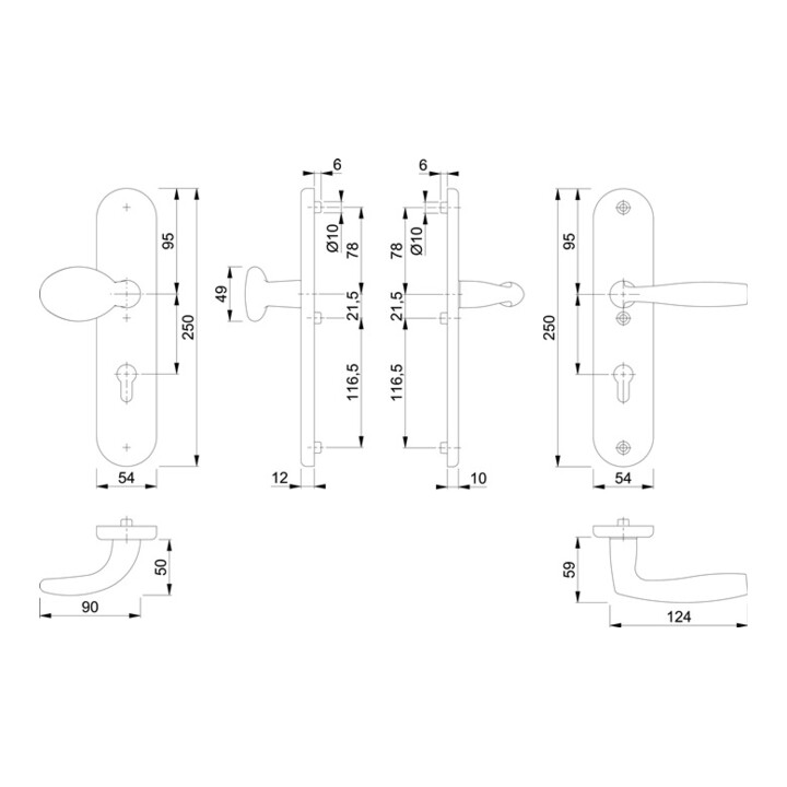 Hoppe Kit de protection Vitória 1515/3331/3410 Alu. F1 72mm 42-47mm