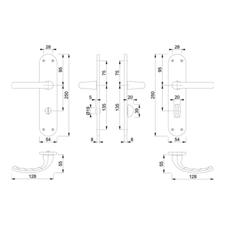 Hoppe Kit de rénovation Tôkyô 1710/3334 Alu.F1 BAD SK/OL 4-KT.8mm Entf.78mm
