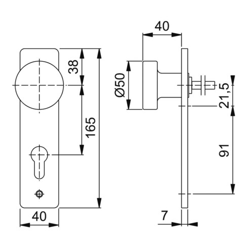 Hoppe Knopfkurzschild 58/202K Alu. F2 Entf. 72mm PZ