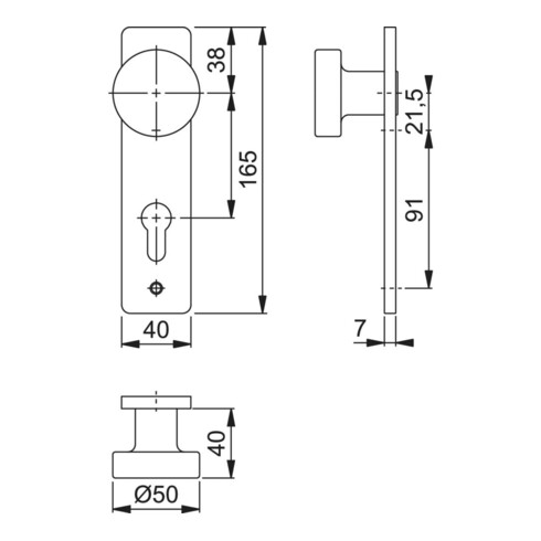 Hoppe Knopfkurzschild 58/202K Alu. F2 Entf. 72mm PZ