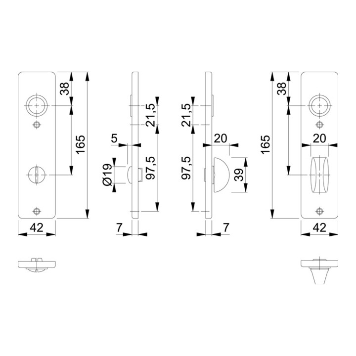 Hoppe Kurzschild-Paar 202KP Alu. F4 Bad SK/OL