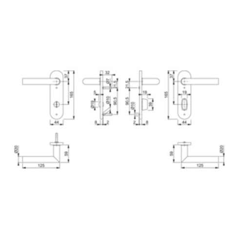 Hoppe Kurzschildgarnitur Ams.E1400Z/353K VA F69 Bad SK/OL Drückergarnitur