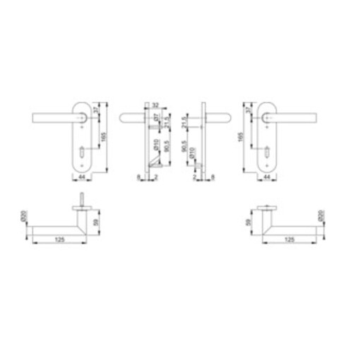 Hoppe Kurzschildgarnitur Ams.E1400Z/353K VA F69 OB Drückergarnitur